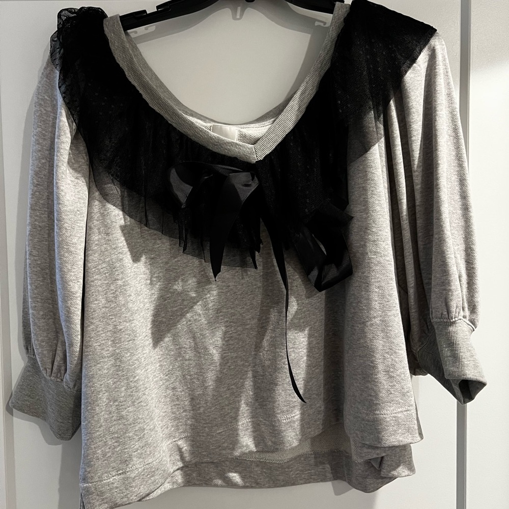Maeve Gray Top with Black Tulle Detail